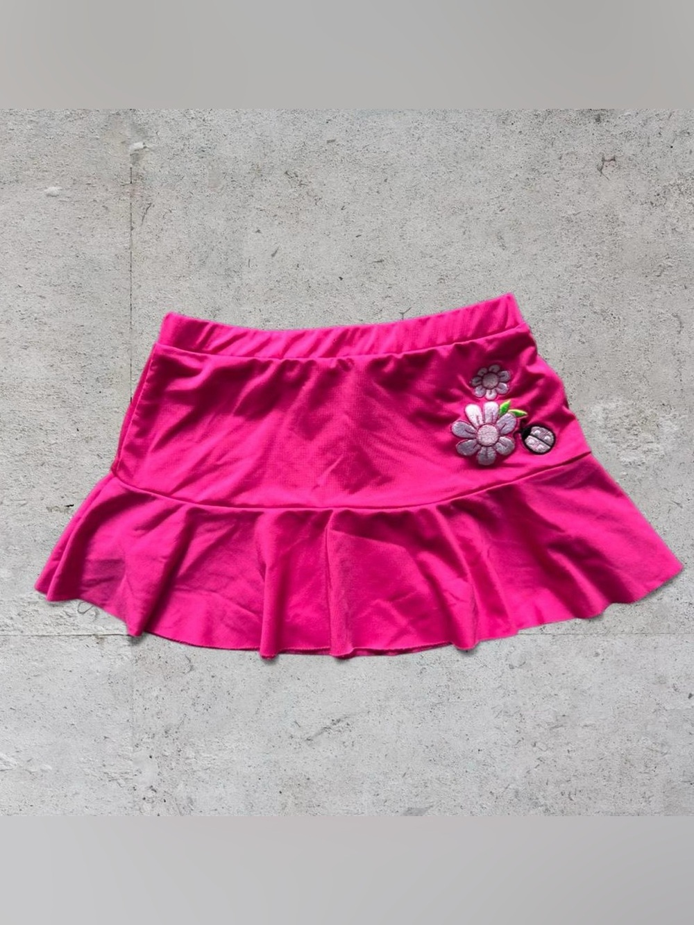 y2k hot pink kids skirt with embroidery details